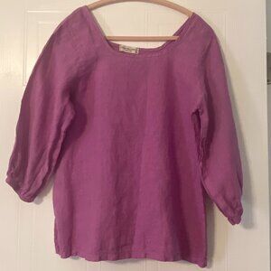 Terzo Millennio Italy 100% Linen Top Pink 3/4 Sleeve Boho Cottage Peasant Medium